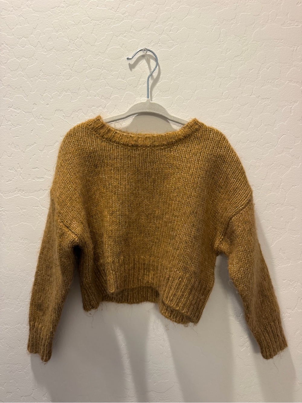 Cozy Crop Crewneck Girls Sweater in Mustard